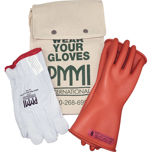 Rubber Electrical Insulating Glove Kit, ASTM Class 0, Size 8, 11" L Equipment World
