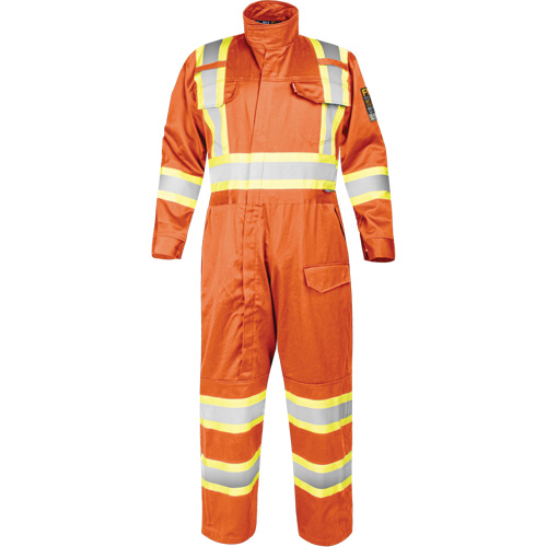 Fire-Resistant Coverall with High-Visibility Bands, Size Small, Orange Equipment World