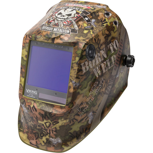 VIKING 3350 Born To Weld Welding Helmet, 3.74" L x 3.34" W View Area, 5 - 13 Shade Range Equipment World