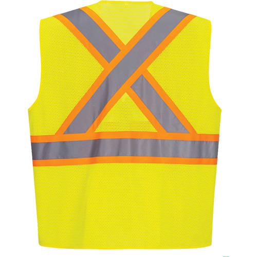 Contrast-Striped Safety Vest, High Visibility Lime-Yellow, Small, Polyester Equipment World