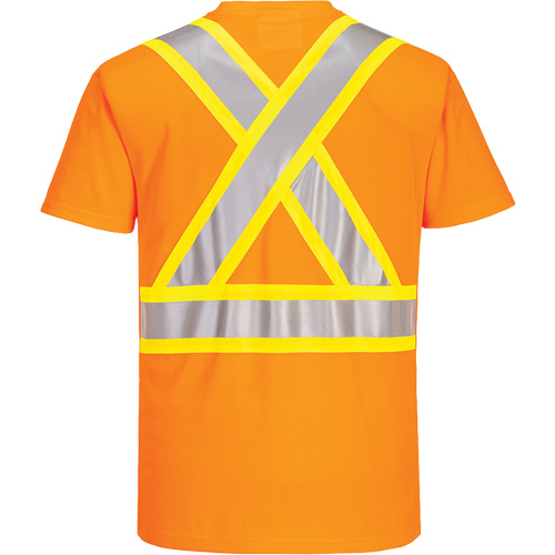 Contrast-Striped Safety T-Shirt, Polyester, Small, High Visibility Orange Equipment World