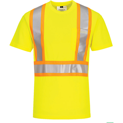 Contrast-Striped Safety T-Shirt, Polyester, Small, High Visibility Lime-Yellow Equipment World