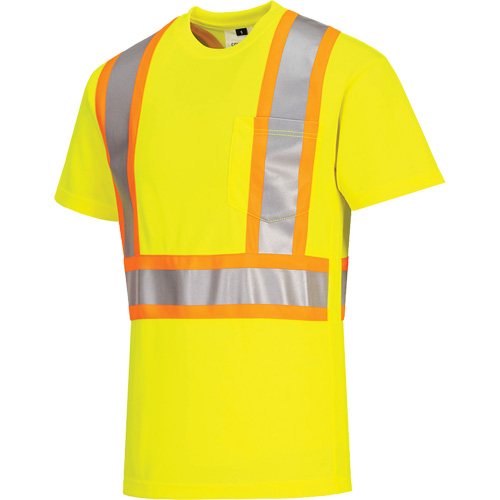 Contrast-Striped Safety T-Shirt, Polyester, Small, High Visibility Lime-Yellow Equipment World
