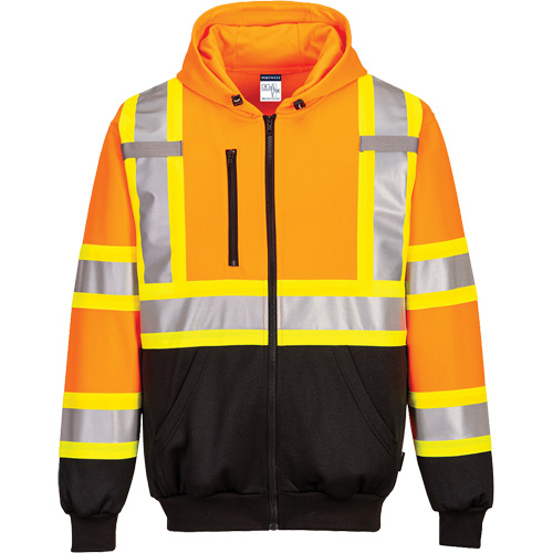 Contrast-Striped Safety Hoodie, Small, Black/High Visibility Orange Equipment World