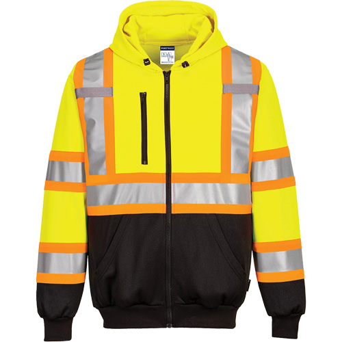 Contrast-Striped Safety Hoodie, Small, Black/High Visibility Lime-Yellow Equipment World
