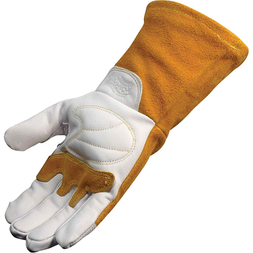 Gants de soudeur TIG/MIG de premi&egrave;re qualit&eacute; avec dos en cuir de vache refendue isol&eacute;es et ignifug&eacute;s Caiman, Cuir fleur de ch&egrave;vre, Taille Moyen Equipment World