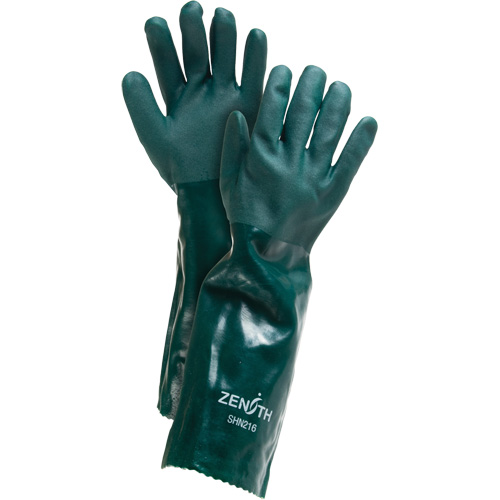Double Dipped Green Gloves, 18" L, PVC, Cotton Jersey Inner Lining, 70-mil Equipment World