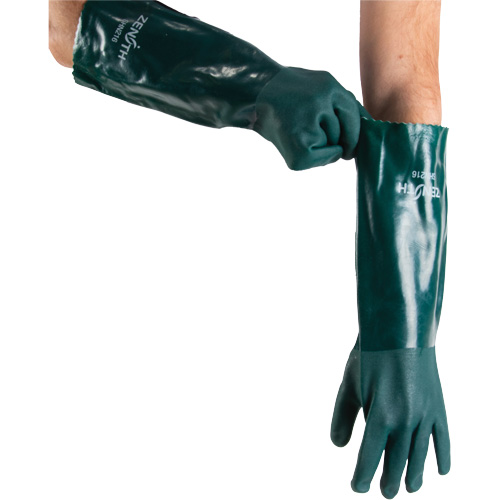 Double Dipped Green Gloves, 18" L, PVC, Cotton Jersey Inner Lining, 70-mil Equipment World
