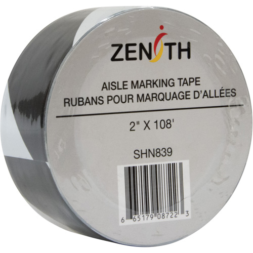 Aisle Marking Tape, 2" x 108', PVC, Noir et blanc Equipment World