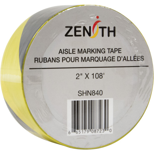 Aisle Marking Tape, 2" x 108', PVC, Noir et jaune Equipment World