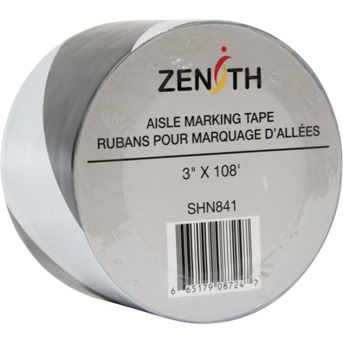 Aisle Marking Tape, 3" x 108', PVC, Noir et blanc Equipment World