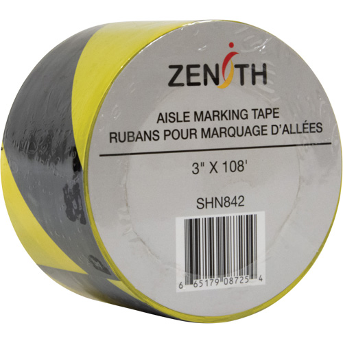 Aisle Marking Tape, 3" x 108', PVC, Black and Yellow Equipment World
