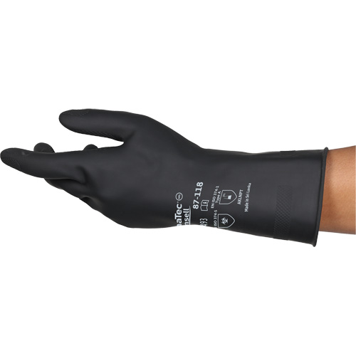 AlphaTec&reg; 87-118 Chemical-Resistance Gloves, Size Small/7, 12.6" L, Rubber Latex, Cotton Inner Lining, 31-mil Equipment World