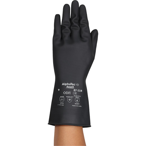 AlphaTec&reg; 87-118 Chemical-Resistance Gloves, Size Small/7, 12.6" L, Rubber Latex, Cotton Inner Lining, 31-mil Equipment World