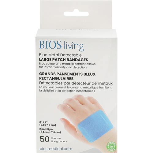 Blue Large Patch Bandages, Rectangular/Square, 3", Fabric Metal Detectable, Sterile Equipment World