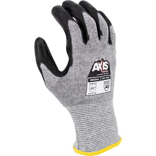 RWG566 AXIS Cut Protection Touchscreen Work Glove, Size X-Small, 18 Gauge, Polyurethane Coated, Stainless Steel/HPPE Shell, ASTM ANSI Level A5/EN 388 Level E Equipment World