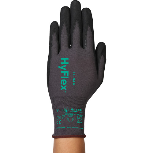 HyFlex&reg; 11-844 Gloves, Size 5/2X-Small, 15 Gauge, Foam Nitrile Coated, Nylon/Spandex Shell, ASTM ANSI Level A1/EN 388 Level 1/EN 388 Level A Equipment World