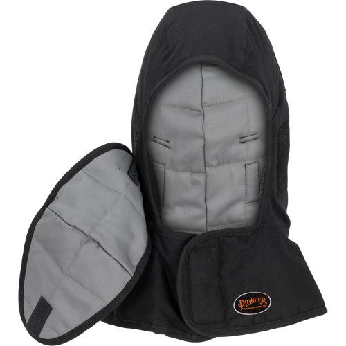 Doublure matelass&eacute;e ignifug&eacute;e Pioneer 765A pour casque de s&eacute;curit&eacute; avec un long cou et embout buccal amovible, Noir/Gris, Coton/FR-Tech/Modacrylique/Nylon Equipment World