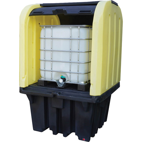 Yellow Roll Top Hardcover Spill Pallet with Drain, 65" L x 65" W x 101" H, 5000 lbs. Load Capacity Equipment World