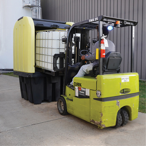 Yellow Roll Top Hardcover Spill Pallet with Drain, 65" L x 65" W x 101" H, 5000 lbs. Load Capacity Equipment World