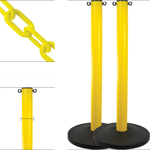 Industrial Stanchion Kit with Plastic Chain, 37" High, Yellow Equipment World