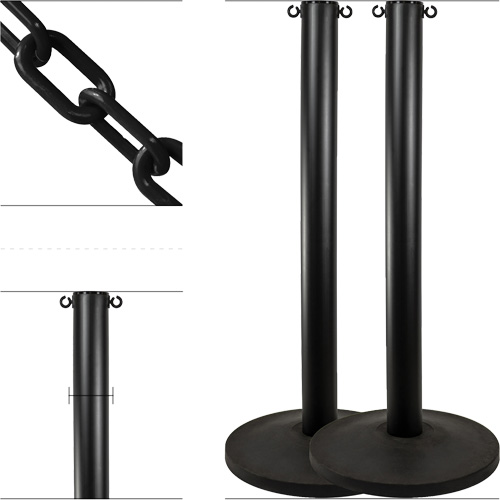 Industrial Stanchion Kit with Plastic Chain, 37" High, Black Equipment World