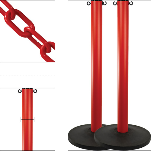 Industrial Stanchion Kit with Plastic Chain, 37" High, Red Equipment World