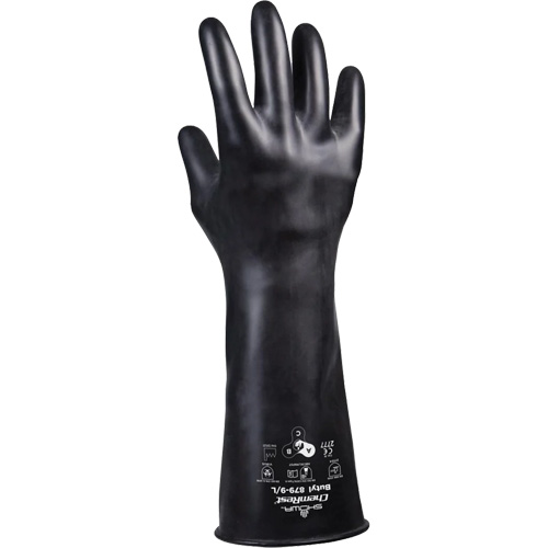 879 Acid-Resistant Gloves, Size 2X-Large/11, 14" L, Butyl Rubber, 28-mil Equipment World