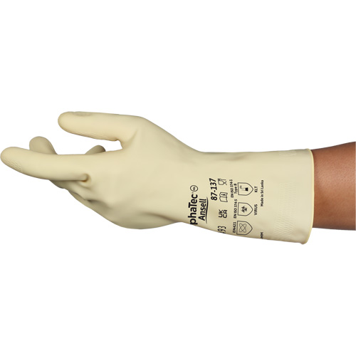 AlphaTec&reg; 87-137 Lightweight Natural Gloves, Size 7, 11.8" L, Rubber Latex, 16-mil Equipment World