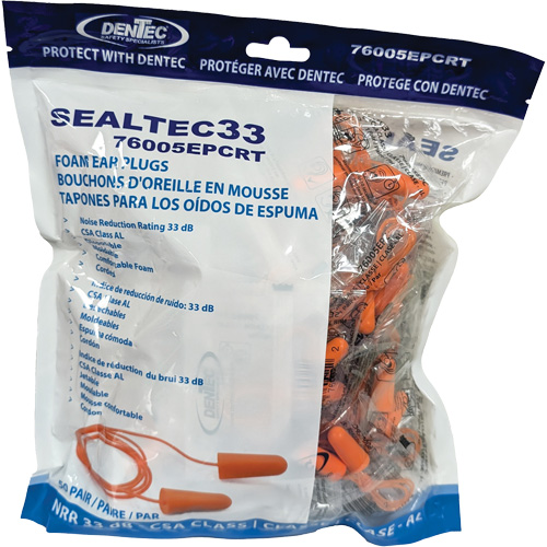 SEALTEC33 Orange Tapered PU Foam Disposable Earplugs, Bulk - Polybag, Corded Equipment World
