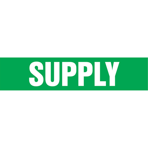 "Supply" Pipe Markers, Self-Adhesive, 4" H x 24" W, White on Green Equipment World