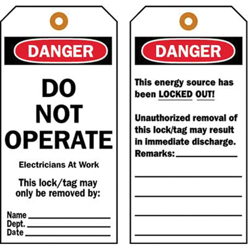 Lockout Tags, Plastic, 3" W x 5-1/2" H, English Equipment World