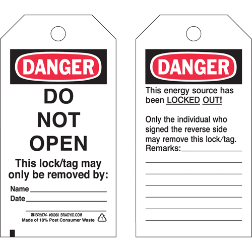 Lockout Tags, Plastic, 3" W x 5-1/2" H, English Equipment World