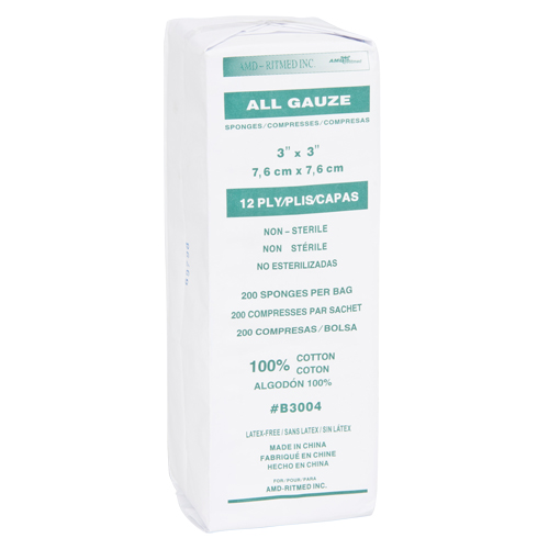 Gauze Sponges, Pad, 3" L x 3" W, Medical Device Class 1 Equipment World