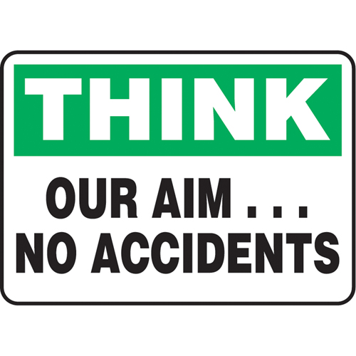 "Our Aim… No Accidents" Sign, 7" x 10", Aluminum, English Equipment World