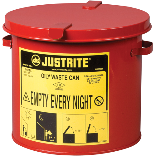 Oily Waste Cans, FM Approved/UL Listed, 2 US gal., Red Equipment World