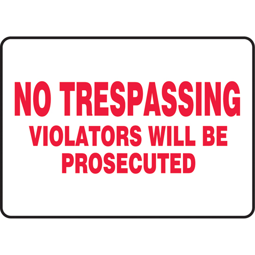 Enseigne  No Trespassing , 7" x 10", Vinyle, Anglais Equipment World