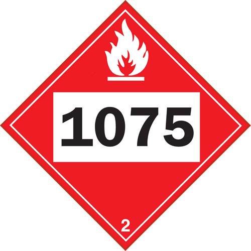 1075 Liquefied Petroleum Flammable Gas TDG Placard, Plastic Equipment World