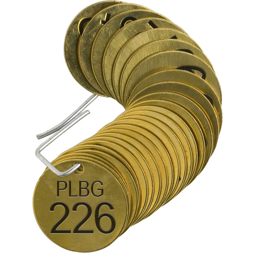 Numbered "PLPG" Valve Tags, # 226-250, Brass, 1.5" dia Equipment World