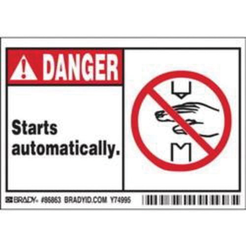 Enseigne Danger Starts Automatically, 3-1/2" x 5", Polyester, Anglais avec pictogramme Equipment World