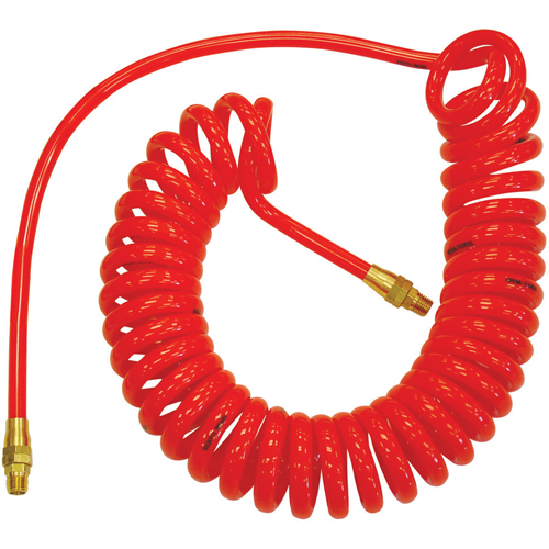 Flexcoil Self-Storing Polyurethane Air Hoses With Fittings, Air, 3/8" ID x 15' L, Polyurethane, 140 PSI at 23 °C Equipment World