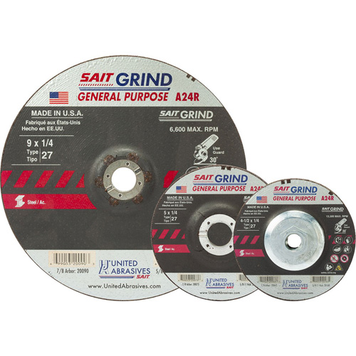 A24R Long Life Grinding Wheel, 9" x 1/4", 7/8" Arbor, Aluminum Oxide, Type 27 Equipment World