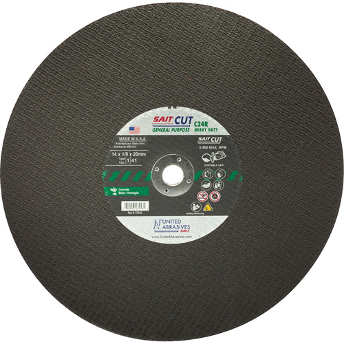 C24R Concrete High Speed Cut-Off Wheel, 12" x 1/8", 25/32" Arbor, Type 1, Silicon Carbide, 6300 RPM Equipment World