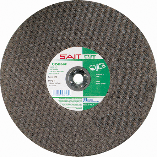 C24R Concrete High Speed Cut-Off Wheel, 14" x 1/8", 1" Arbor, Type 1, Silicon Carbide, 5400 RPM Equipment World