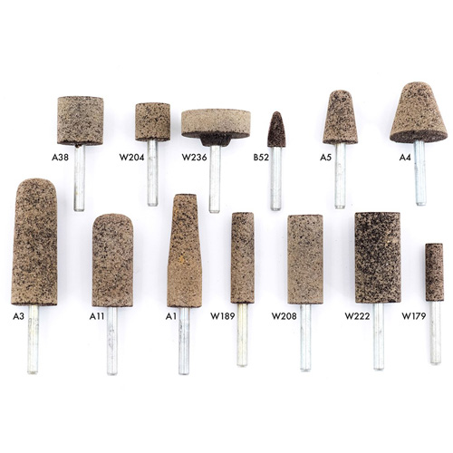 Meules r&eacute;sinoides mont&eacute;es sur tige A36Q, A11, Oxyde d'aluminium, 11/16" dia., 2" lo, 36 Grain Equipment World