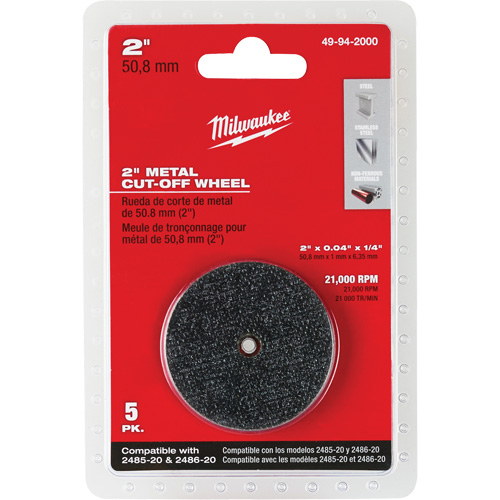 M12 Fuel Right Angle Die Grinder Cut-Off Wheels, 2" x 0.04", 1/4" Arbor, Type 1, Aluminum Oxide, 21000 RPM Equipment World