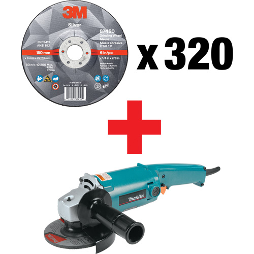 Silver Grinding Wheel & Angle Grinder Kit, 5" x 1/4", 7/8" Arbor, Ceramic, Type 27 Equipment World