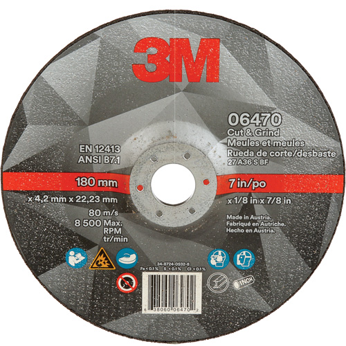 Cut & Grind Wheel, 7" x 1/8", 7/8" Arbor, Type 27, Ceramic Equipment World