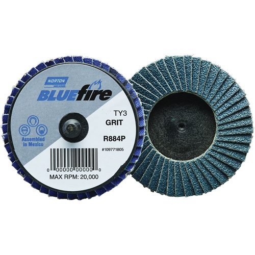 R884P BlueFire&reg; Mini Flap Disc, 3" x Type 27, P40 Grit, Zirconia Alumina Equipment World