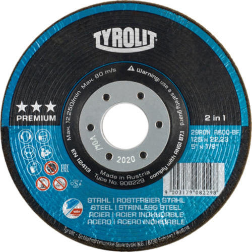 Rondeller Depressed Centre Grinding Wheel, 4-1/2", 36 Grit, 7/8", 13300 RPM, Type 29 Equipment World
